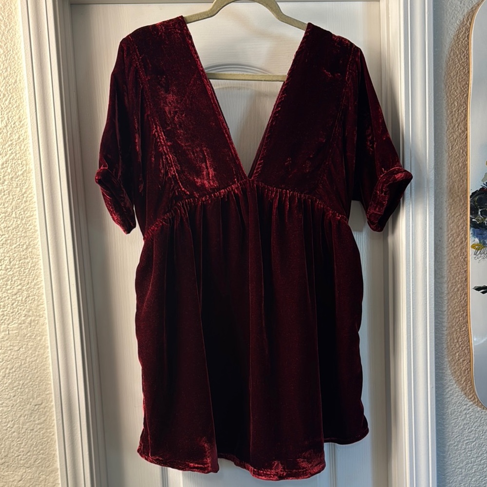 Free People Velvet Deep V Red Women's shirt dress